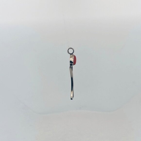 Vintage Sterling Silver 925 Red Stone Modernist Hourglass Pendant Estate Jewelry - Picture 2 of 9